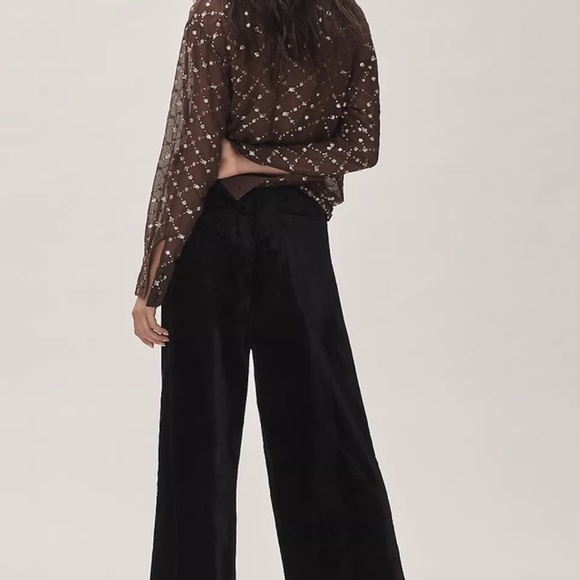 NWT Anthropologie Wide-Leg Black Velvet Pants - Sz M - Picture 5 of 10